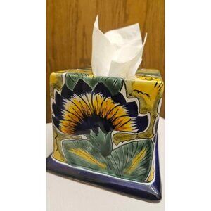 Talavera Mexican Pottery Tissue Box | Sunflowers | Stamped Castillo | Made In Me